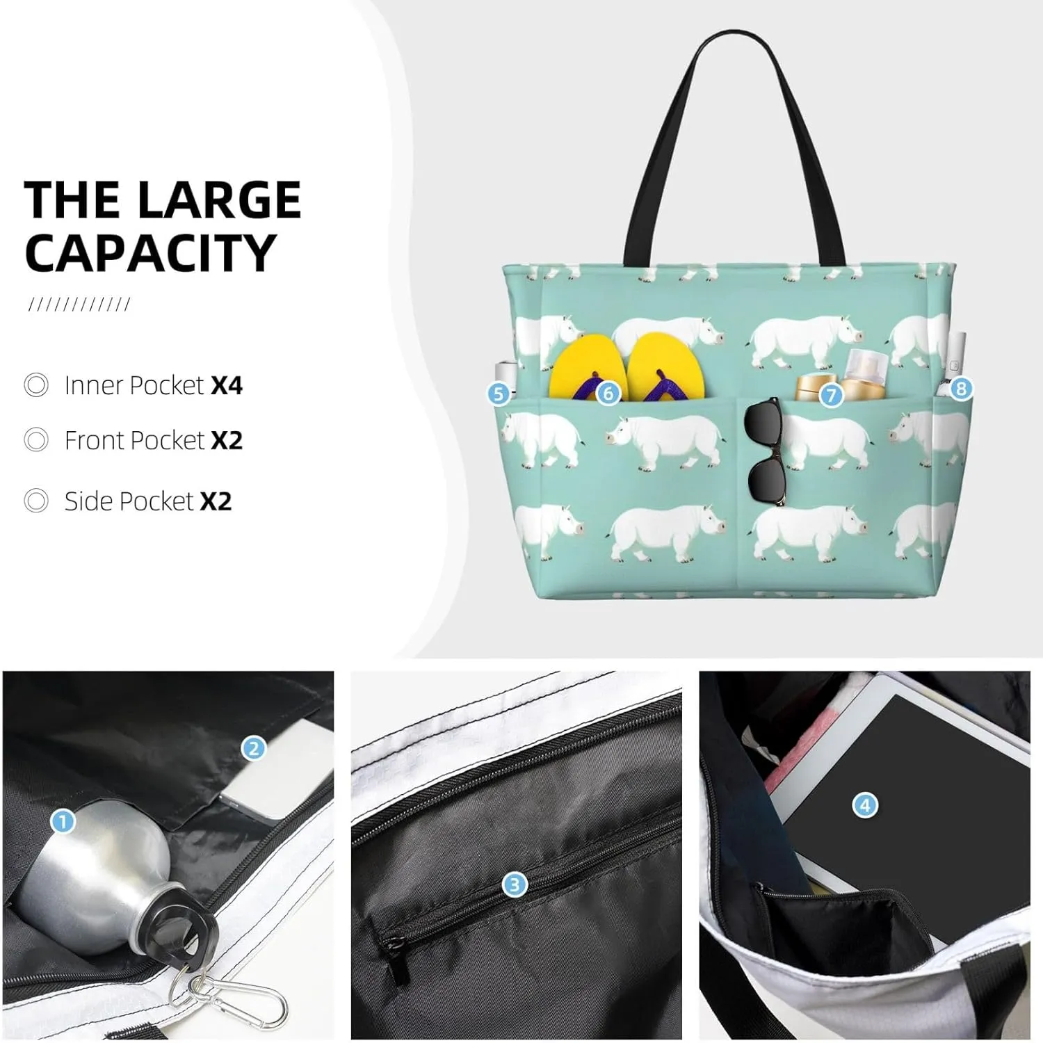 Beach Bags for Women Large Waterproof Sandproof Beach Tote Swim Pool Bag with Zipper for Travel Vacation