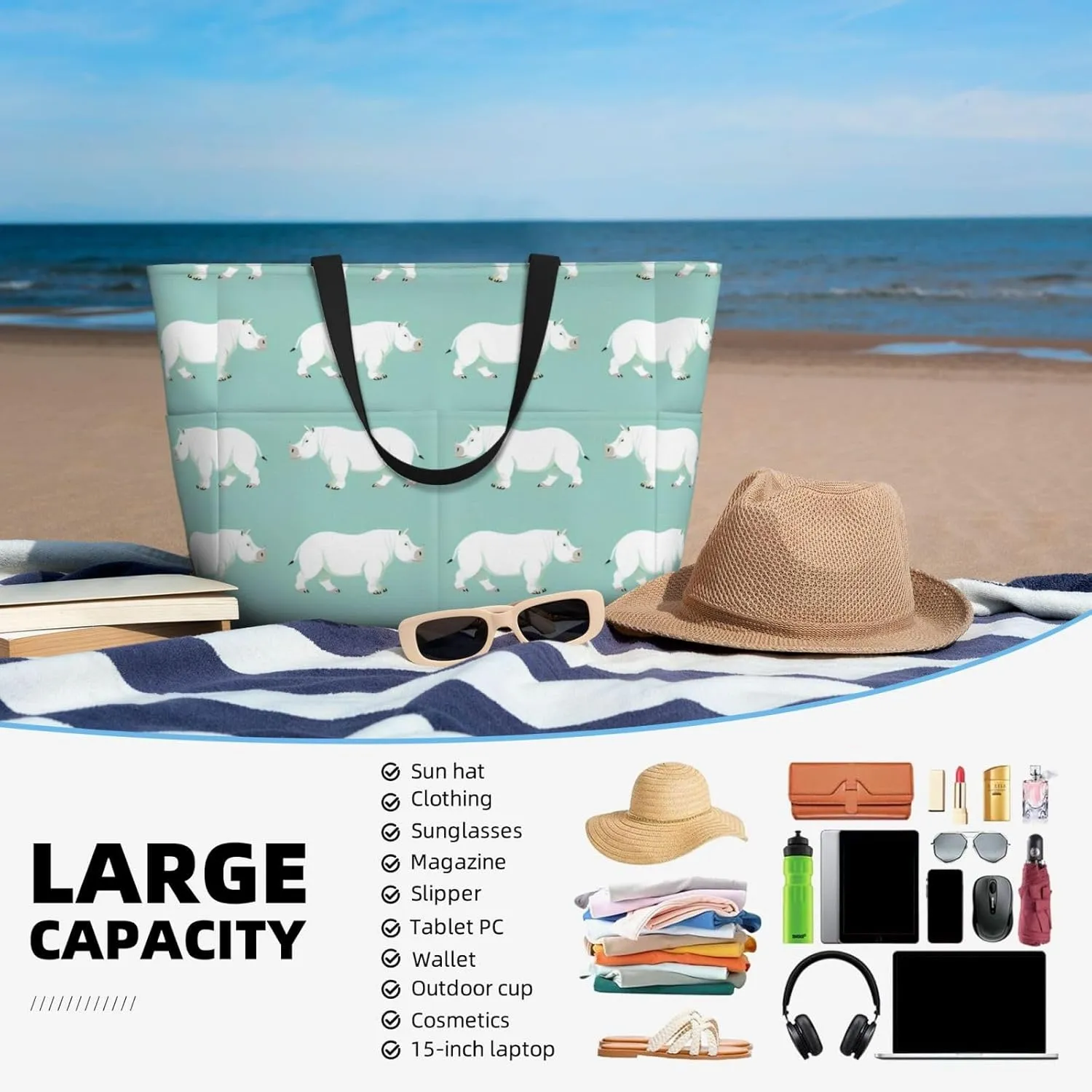 Beach Bags for Women Large Waterproof Sandproof Beach Tote Swim Pool Bag with Zipper for Travel Vacation