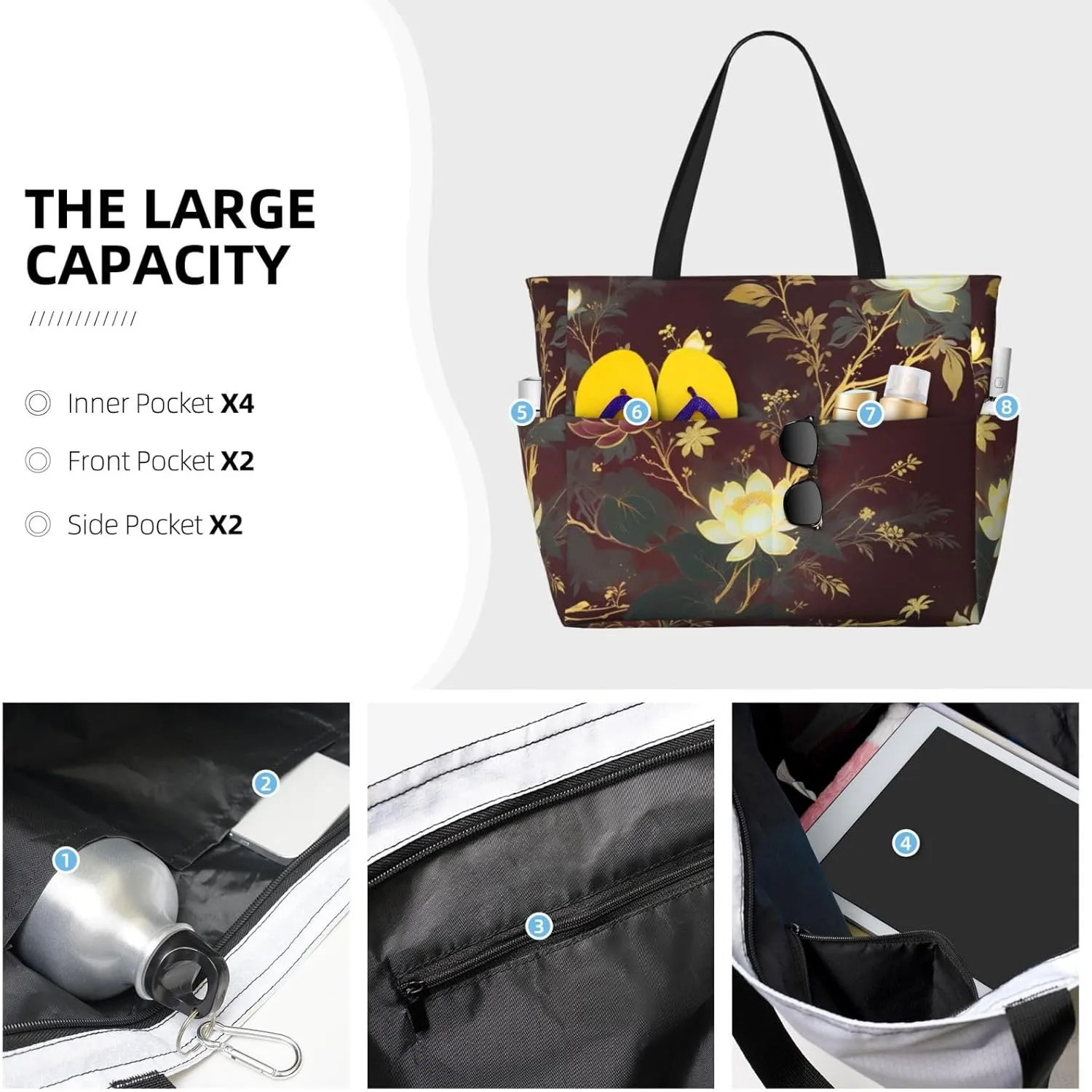 Beach Bags for Women Large Waterproof Sandproof Beach Tote Swim Pool Bag with Zipper for Travel Vacation