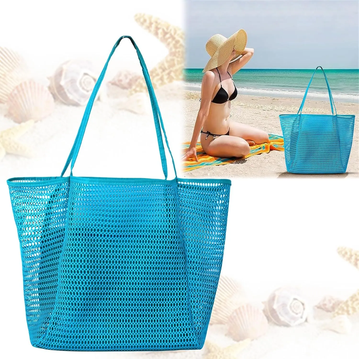 Beach Bags for Women Summer Sandproof Travel Mesh Tote Bag with Large Inner Pocket for Swimming Pools Vacations Beach