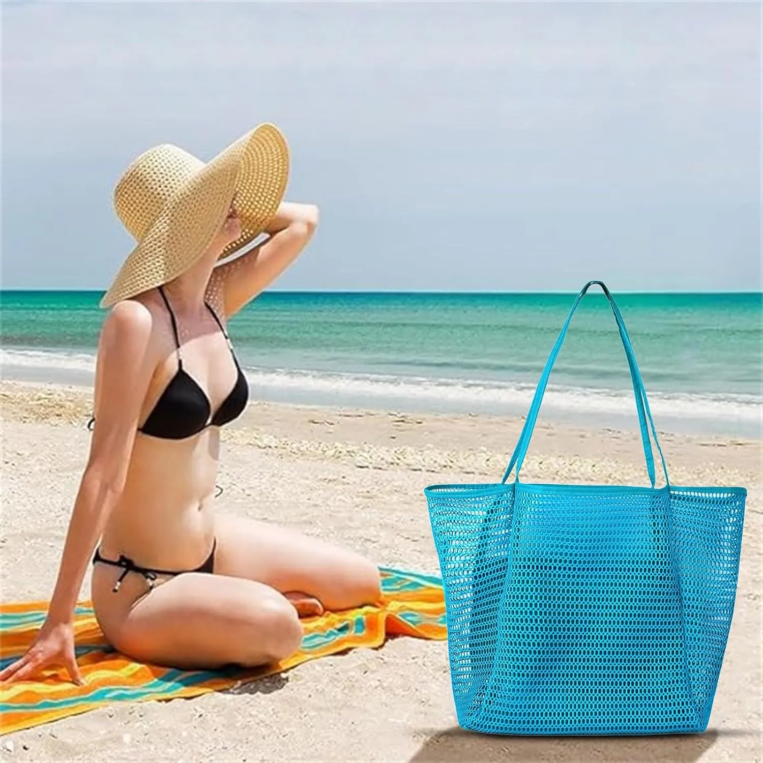 Beach Bags for Women Summer Sandproof Travel Mesh Tote Bag with Large Inner Pocket for Swimming Pools Vacations Beach