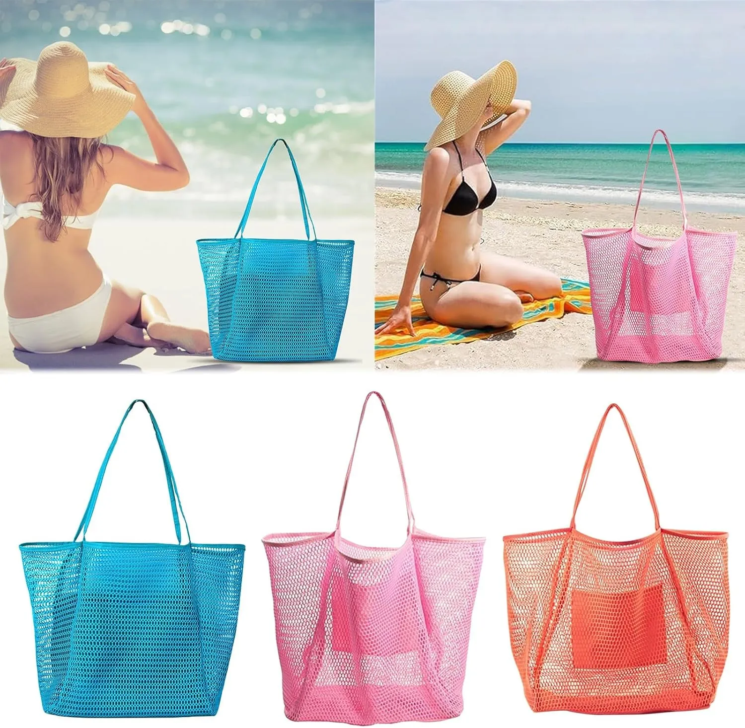Beach Bags for Women Summer Sandproof Travel Mesh Tote Bag with Large Inner Pocket for Swimming Pools Vacations Beach