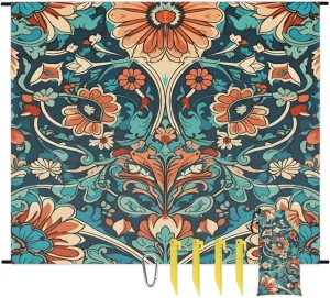 Beach Blanket, Aztec Art Sandproof Beach Mat, Waterproof Quick Drying Sand Free Mat with 4 x Ground Spikes for Outdoor Travel Camping Hiking, Vintage Bohemian 68 x 59 in