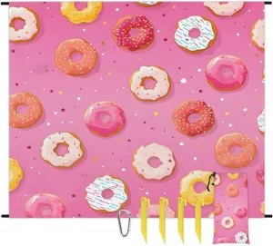 Beach Blanket, Colored Donuts Sandproof Beach Mat, Waterproof Quick Drying Sand Free Mat with 4 x Ground Spikes for Outdoor Travel Camping Hiking, Donuts 68 x 59 in