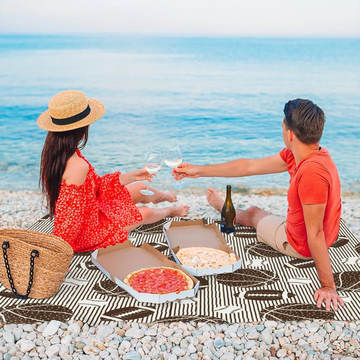 Beach Blanket, Football Basketball Baseball Sandproof Beach Mat, Waterproof Quick Drying Sand Free Mat with 4 x Ground Spikes for Outdoor Travel Camping Hiking, Sports Theme 68 x 59 in