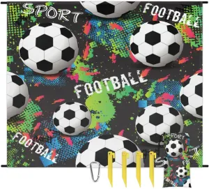 Beach Blanket, Football Soccer Sandproof Beach Mat, Waterproof Quick Drying Sand Free Mat with 4 x Ground Spikes for Outdoor Travel Camping Hiking, Soccer Sport 68 x 59 in