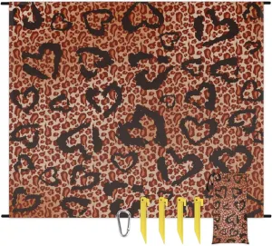 Beach Blanket, Leopard Print Sandproof Beach Mat, Waterproof Quick Drying Sand Free Mat with 4 x Ground Spikes for Outdoor Travel Camping Hiking, Animal Print 68 x 59 in