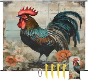 Beach Blanket, Rooster Chicken Sandproof Beach Mat, Waterproof Quick Drying Sand Free Mat with 4 x Ground Spikes for Outdoor Travel Camping Hiking, Wild Rooster 68 x 59 in