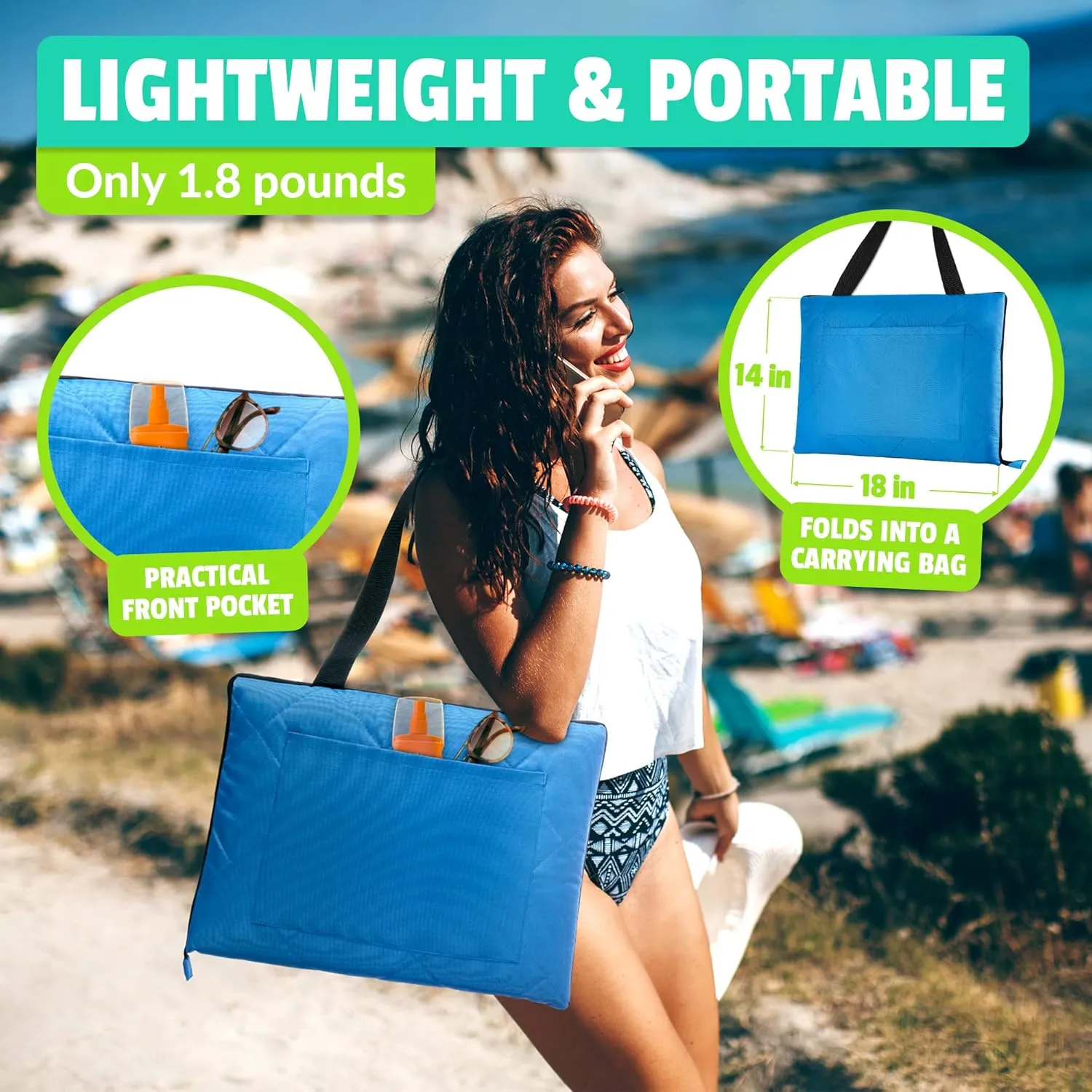 Beach Blanket Sand Proof & Outdoor Picnic Blanket - Water Resistant, Large Mat for Camping or Travel. Washable, Foldable, Easy Carry Compact Tote Bag (Wave Design)