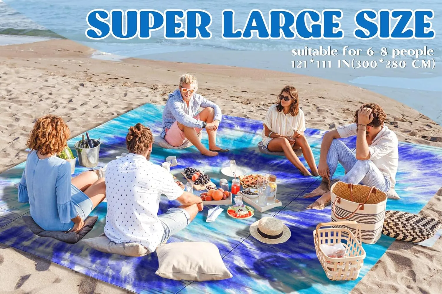 Beach Blanket Sandproof 111''*121'' Extra Large Waterproof Windproof Durable Beach Mat Sand Free Mat