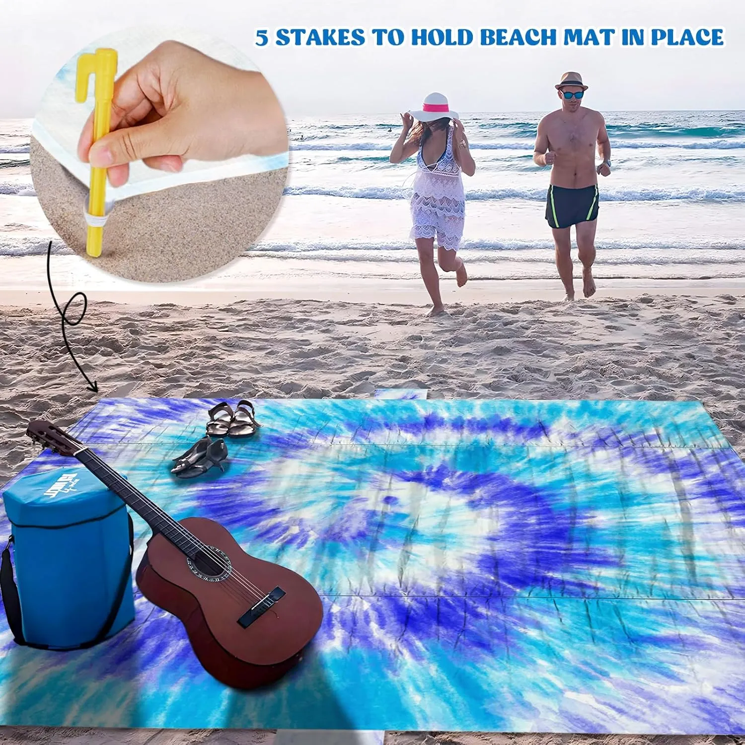 Beach Blanket Sandproof 111''*121'' Extra Large Waterproof Windproof Durable Beach Mat Sand Free Mat