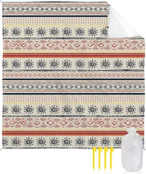 Beach Blanket Sandproof, Bohemian Abstract Lines Indian Style Waterproof Beach Mat Lightweight Quick Drying Picnic Blanket Beach Essentials for Travel Camping Hiking 95x80in