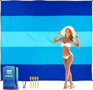 Beach Blanket Sandproof Extra Large Beach Mat Adults Waterproof Quick Drying Sand Free Mat Made by Premium Polyester with 4 Stakes & 4 Corner Pockets for Outdoor Travel Camping Hiking