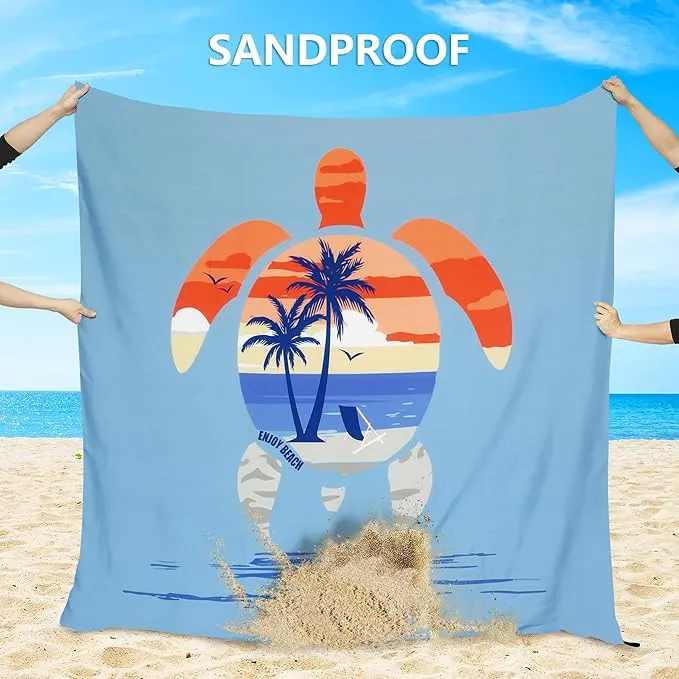 Beach Blanket Sandproof Extra Large Beach Mat Adults Waterproof Quick Drying Sand Free Mat Made by Premium Polyester with 4 Stakes & 4 Corner Pockets for Outdoor Travel Camping Hiking