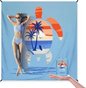Beach Blanket Sandproof Extra Large Beach Mat Adults Waterproof Quick Drying Sand Free Mat Made by Premium Polyester with 4 Stakes & 4 Corner Pockets for Outdoor Travel Camping Hiking