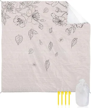 Beach Blanket Sandproof, Flowers Leaves and Polka Dot Texture on Cotton Linen Waterproof Beach Mat Lightweight Quick Drying Picnic Blanket Beach Essentials for Travel Camping Hiking 95x80in