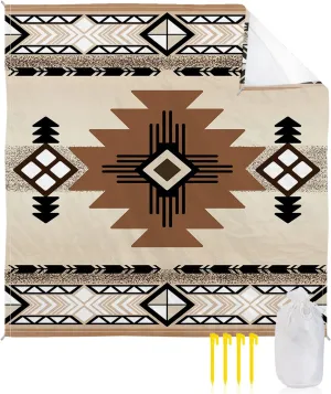 Beach Blanket Sandproof, Indian Ethnic Style Beige Waterproof Beach Mat Lightweight Quick Drying Picnic Blanket Beach Essentials for Travel Camping Hiking 95x80in