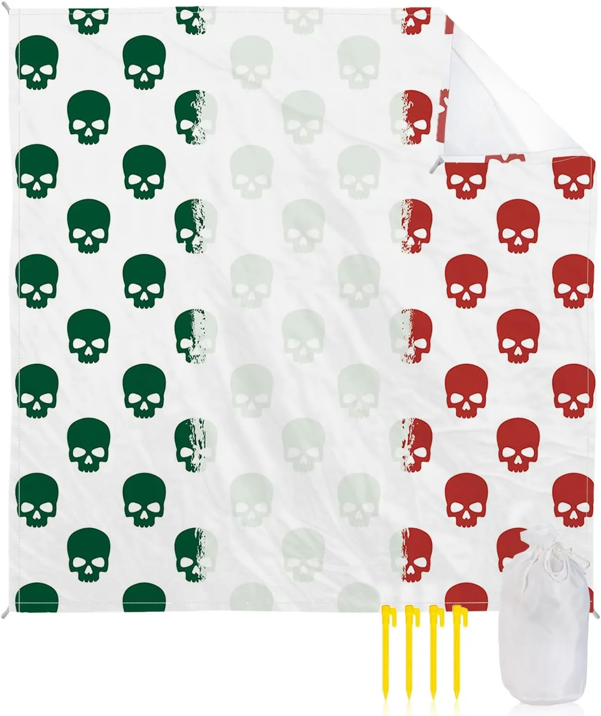 Beach Blanket Sandproof, Mexico Ethnic Mexico Flag Skull White Waterproof Beach Mat Lightweight Quick Drying Picnic Blanket Beach Essentials for Travel Camping Hiking 108x84in