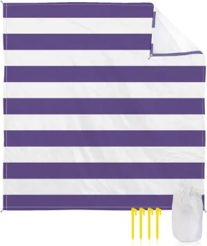 Beach Blanket Sandproof, Purple and White Stripes Waterproof Beach Mat Lightweight Quick Drying Picnic Blanket Beach Essentials for Travel Camping Hiking 108x84in