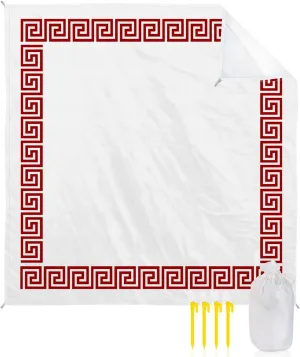 Beach Blanket Sandproof, Red Greece Key Pattern Waterproof Beach Mat Lightweight Quick Drying Picnic Blanket Beach Essentials for Travel Camping Hiking 95x80in