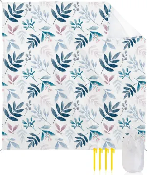 Beach Blanket Sandproof, Watecolour Plants Pattern Waterproof Beach Mat Lightweight Quick Drying Picnic Blanket Beach Essentials for Travel Camping Hiking 108x84in