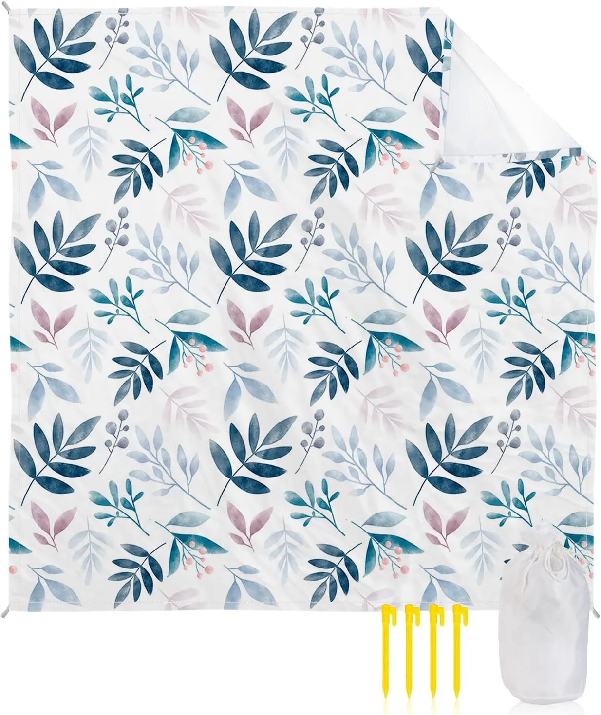 Beach Blanket Sandproof, Watecolour Plants Pattern Waterproof Beach Mat Lightweight Quick Drying Picnic Blanket Beach Essentials for Travel Camping Hiking 108x84in