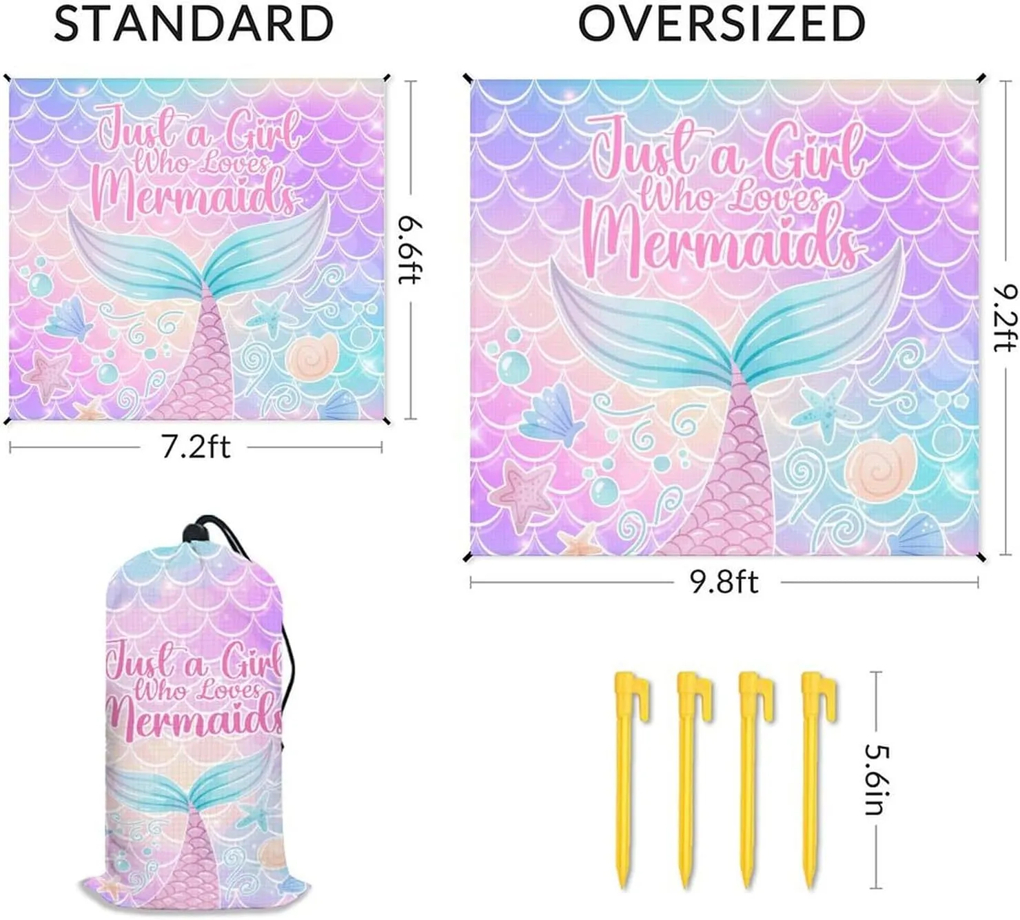 Beach Blanket Sandproof - Waterproof Pink Picnic Blanket - 110”x118” Mermaid Beach Mat - Lightweight Sand Free Mat with 4 Corner Pockets & 4 Stakes - Foldable Picnic Mat for Camping & Travel
