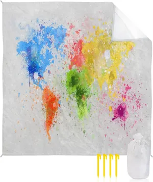 Beach Blanket Sandproof, World Map Vintage Watercolor Painting Waterproof Beach Mat Lightweight Quick Drying Picnic Blanket Beach Essentials for Travel Camping Hiking 108x84in