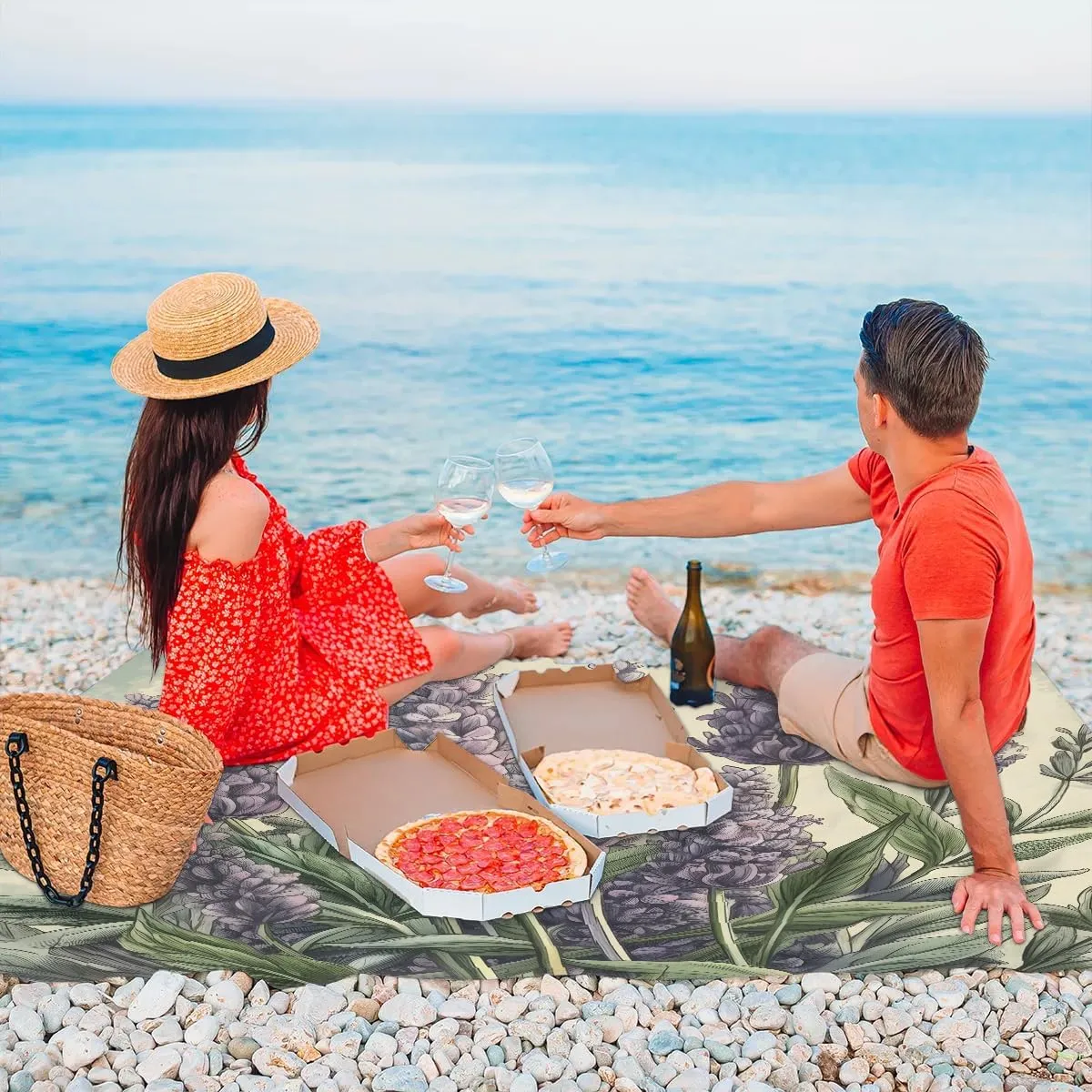Beach Blanket, Spring Lavender Sandproof Beach Mat, Waterproof Quick Drying Sand Free Mat with 4 x Ground Spikes for Outdoor Travel Camping Hiking, Lavender 68 x 59 in