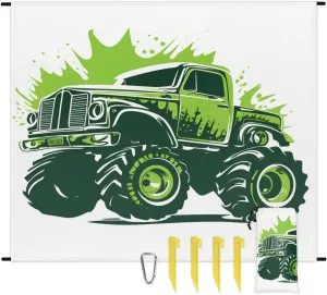 Beach Blanket, Truck Car Sandproof Beach Mat, Waterproof Quick Drying Sand Free Mat with 4 x Ground Spikes for Outdoor Travel Camping Hiking, Monster Truck 68 x 59 in