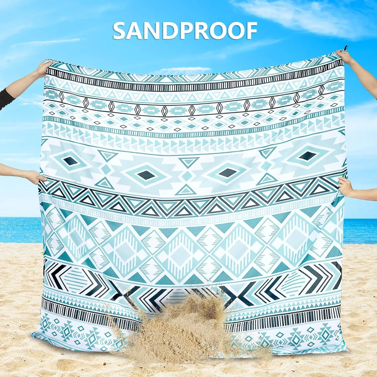 Beach Blanket Waterproof Sandproof Extra Large Beach Mat 79" X 83"/120"x108"for 1-8 Adults Quick Drying Durable Outdoor Picnic Mat for Beach Travel Camping Hiking