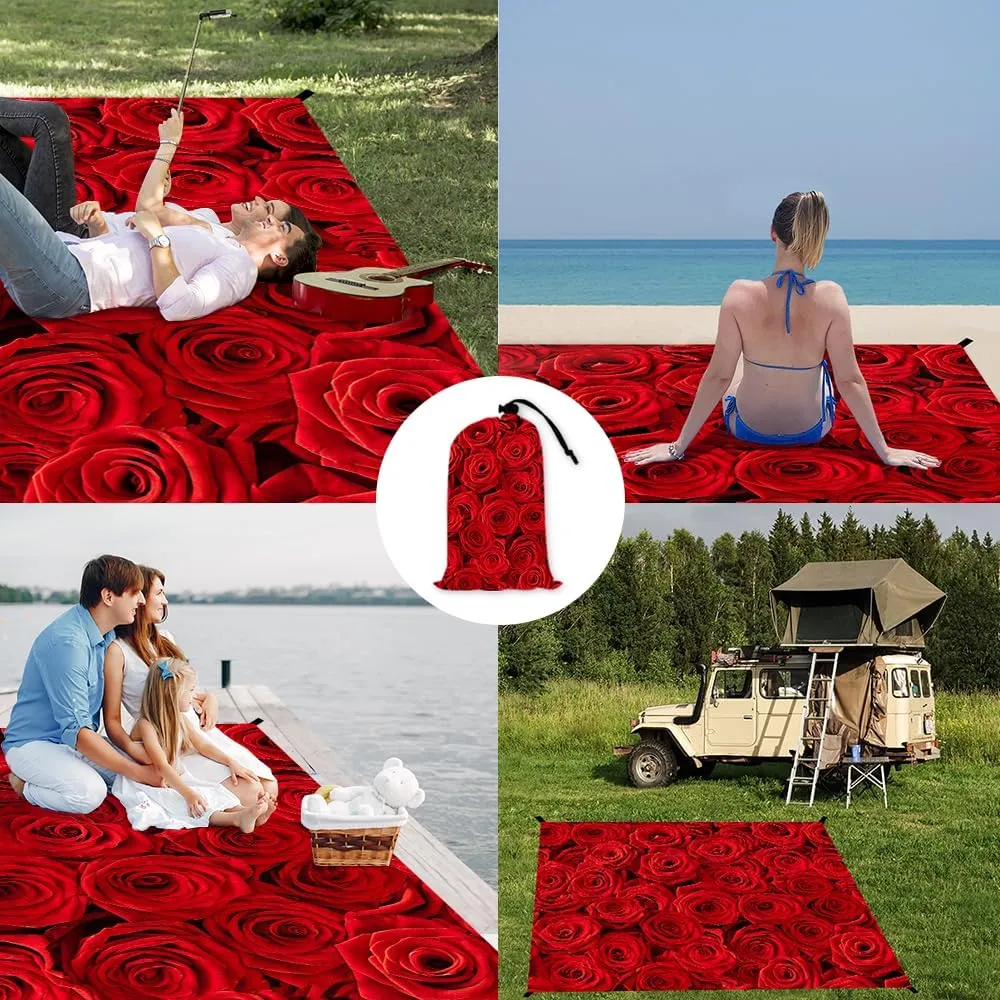 Beach Blanket Waterproof Sandproof Oversized Extra 110" * 118"/ 9 * 10 Ft for 1-8 Adults,Soft and Durable, Quick Drying Durable Outdoor Beach Mat,4 Stakes & 1 Travel Bag