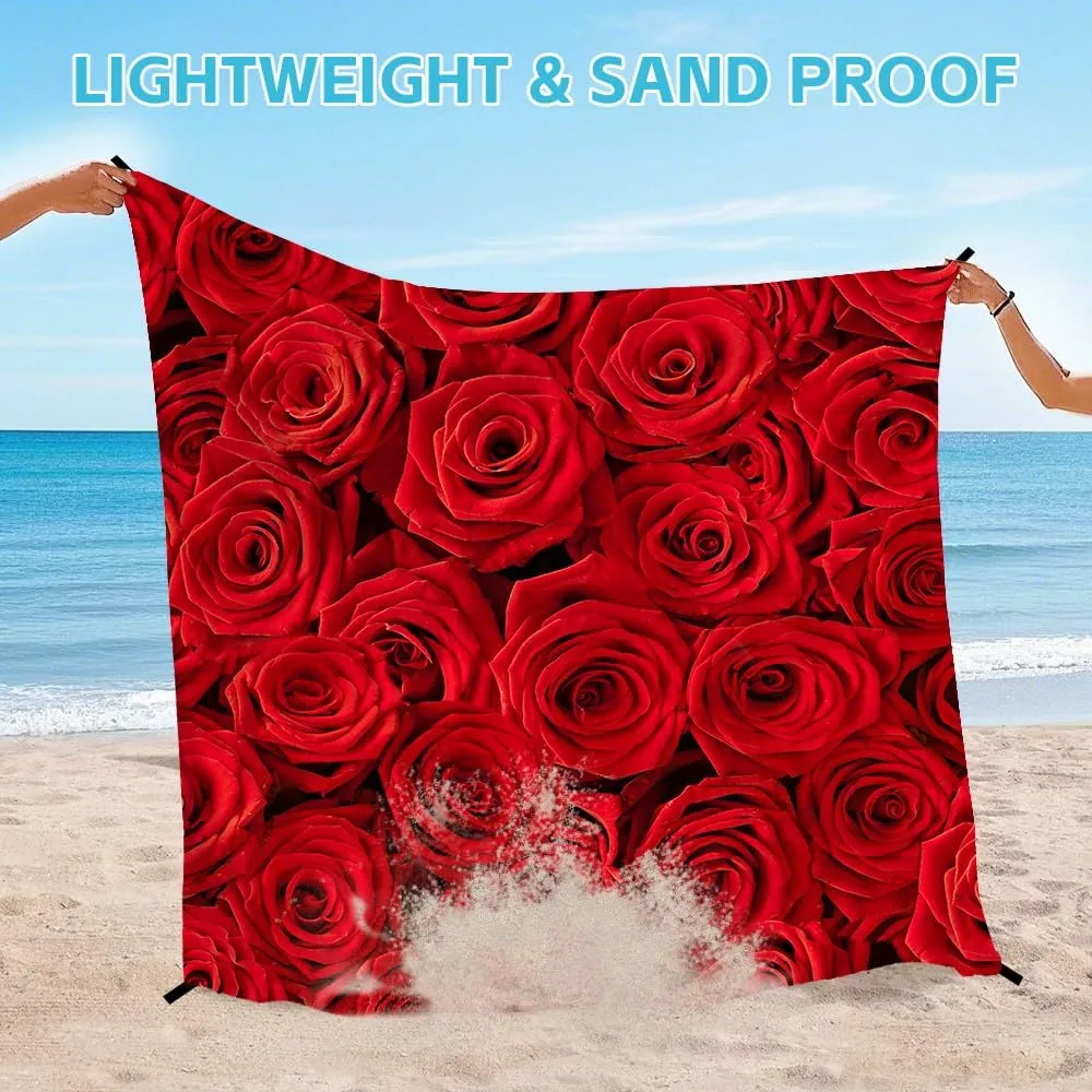 Beach Blanket Waterproof Sandproof Oversized Extra 110" * 118"/ 9 * 10 Ft for 1-8 Adults,Soft and Durable, Quick Drying Durable Outdoor Beach Mat,4 Stakes & 1 Travel Bag