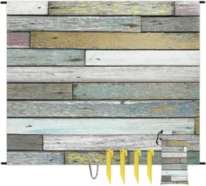 Beach Blanket, Wood Grain Sandproof Beach Mat, Waterproof Quick Drying Sand Free Mat with 4 x Ground Spikes for Outdoor Travel Camping Hiking, Wooden Print 68 x 59 in