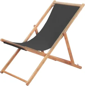 Beach Chair with Foot Rest Best Beach chairFolding Beach Chair Fabric and Wooden Frame GraySuitable for Garden Patio Living Room