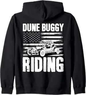 Beach Sand Race Rail Racing Car American USA Flag Dune Buggy Zip Hoodie