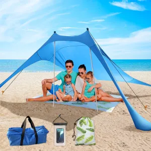 Beach Shade Canopy with Beach Blanket Phone Case Sun Shelter Umbrella with UPF50  Protection Portable 7X7Ft Camping Tents for Beach Outdoor Camping Backyard Picnics Easy to Set Up for Outdoor Camping
