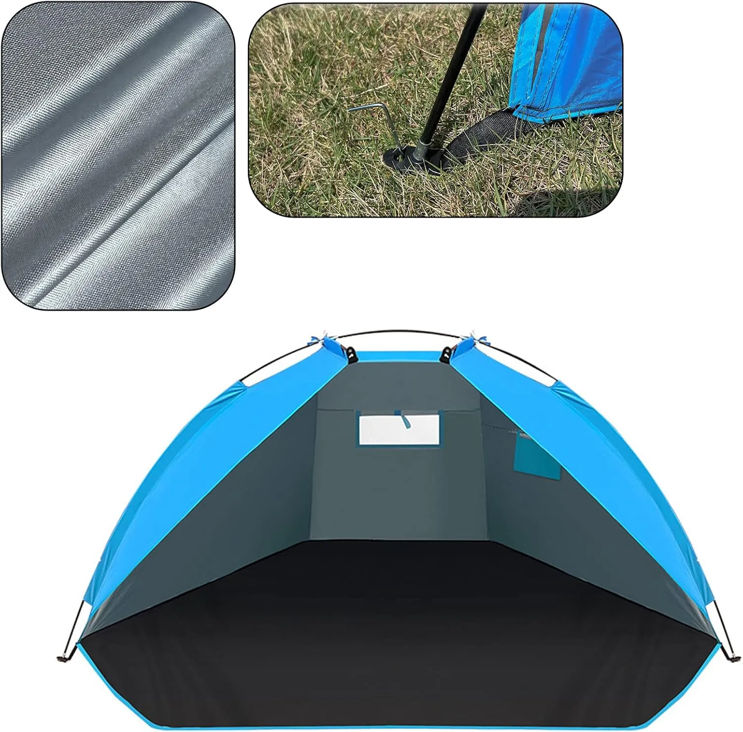 Beach Tent Pop Up Beach Shelter, Portable Beach Sun Shade Tent, Lightweight, Easy Set Up and Carry Event Shelter Sun Tent for Beach, Camping, Fishing, Outdoor-Blue