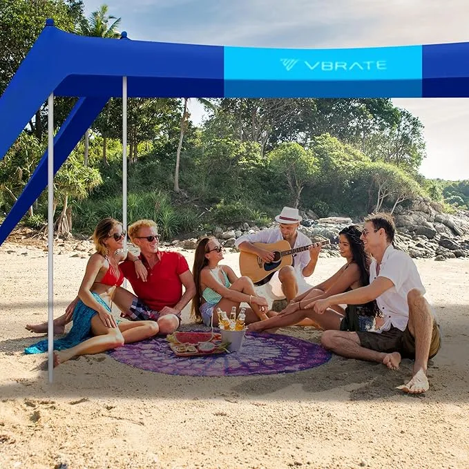 Beach Tent Sun Shelter - UPF50 Beach Canopy Portable Sun Shelter 4 Aluminum Poles, Ground Pegs, Sand Bags, Wind Ropes, Shovel, Bag - Camping, Picnic, Fishing, Backyard 10x10FT (Bicolor)