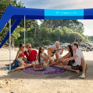 Beach Tent Sun Shelter - UPF50 Beach Canopy Portable Sun Shelter 4 Aluminum Poles, Ground Pegs, Sand Bags, Wind Ropes, Shovel, Bag - Camping, Picnic, Fishing, Backyard 10x10FT (Bicolor)