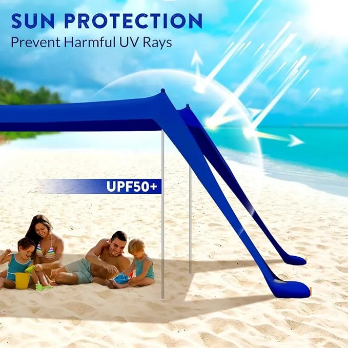 Beach Tent Sun Shelter - UPF50 Beach Canopy Portable Sun Shelter 4 Aluminum Poles, Ground Pegs, Sand Bags, Wind Ropes, Shovel, Bag - Camping, Picnic, Fishing, Backyard 10x10FT (Bicolor)