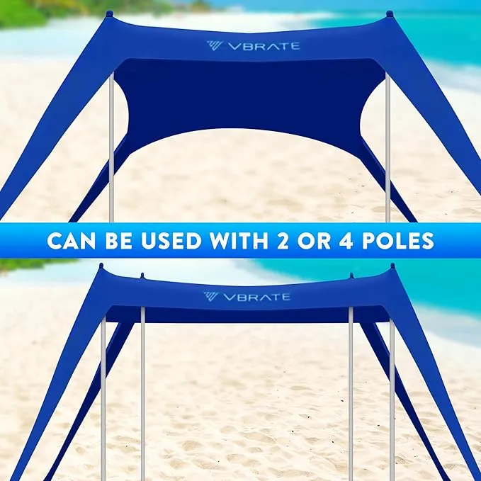 Beach Tent Sun Shelter - UPF50 Beach Canopy Portable Sun Shelter 4 Aluminum Poles, Ground Pegs, Sand Bags, Wind Ropes, Shovel, Bag for Camping, Picnic, Fishing, Backyard 10x10FT (Navy Blue)