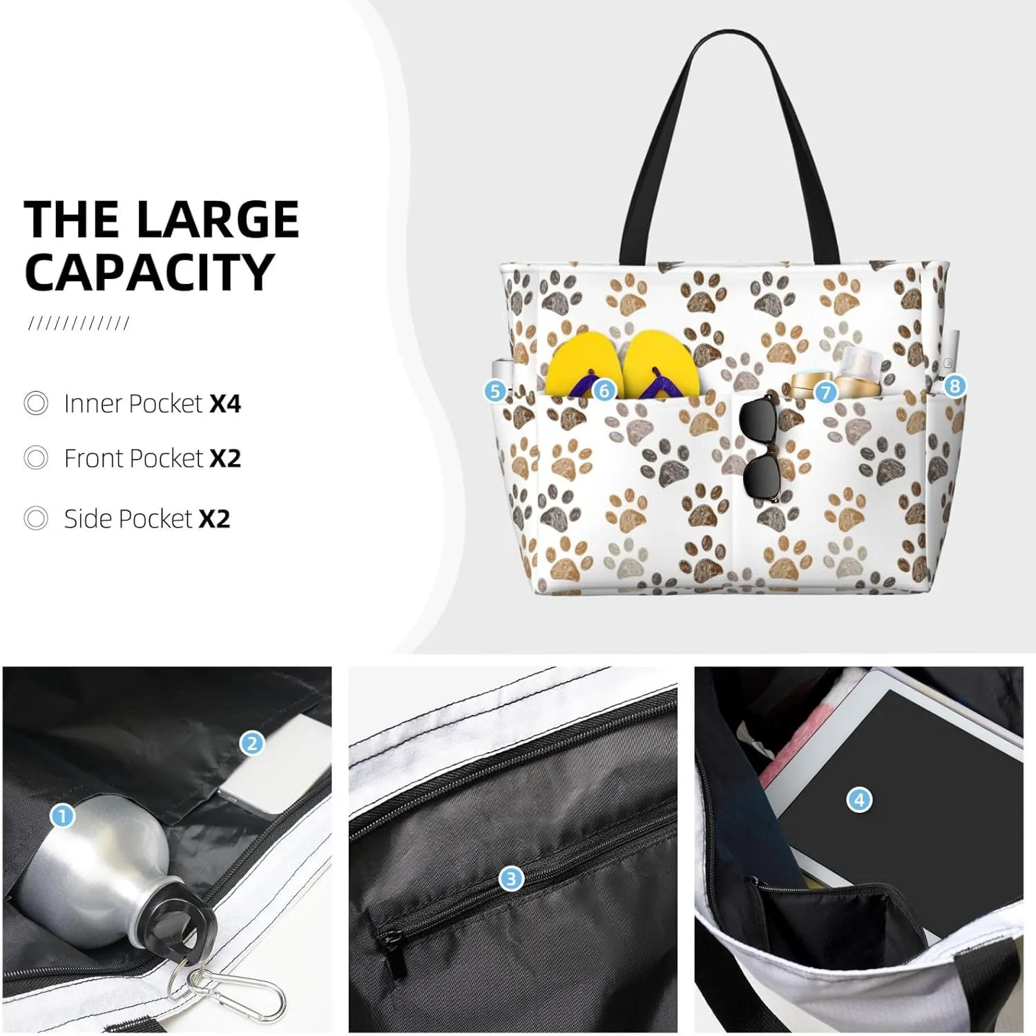 Beach Tote Bag for Women Beach Bag Waterproof and Sandproof Tote Bag with Wet Bag Large Travel Bag for Weekend Travel