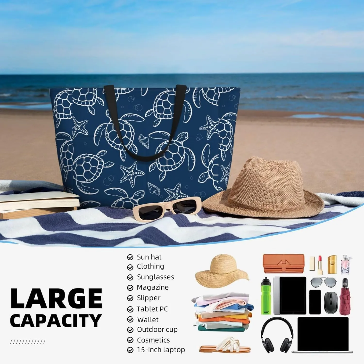 Beach Tote Bag for Women Beach Bag Waterproof and Sandproof Tote Bag with Wet Bag Large Travel Bag for Weekend Travel