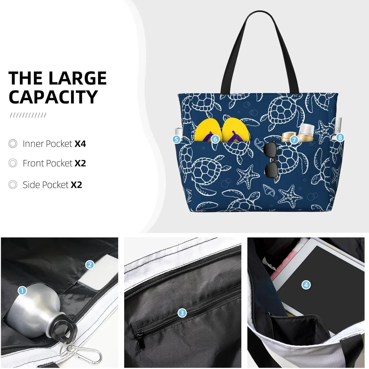 Beach Tote Bag for Women Beach Bag Waterproof and Sandproof Tote Bag with Wet Bag Large Travel Bag for Weekend Travel