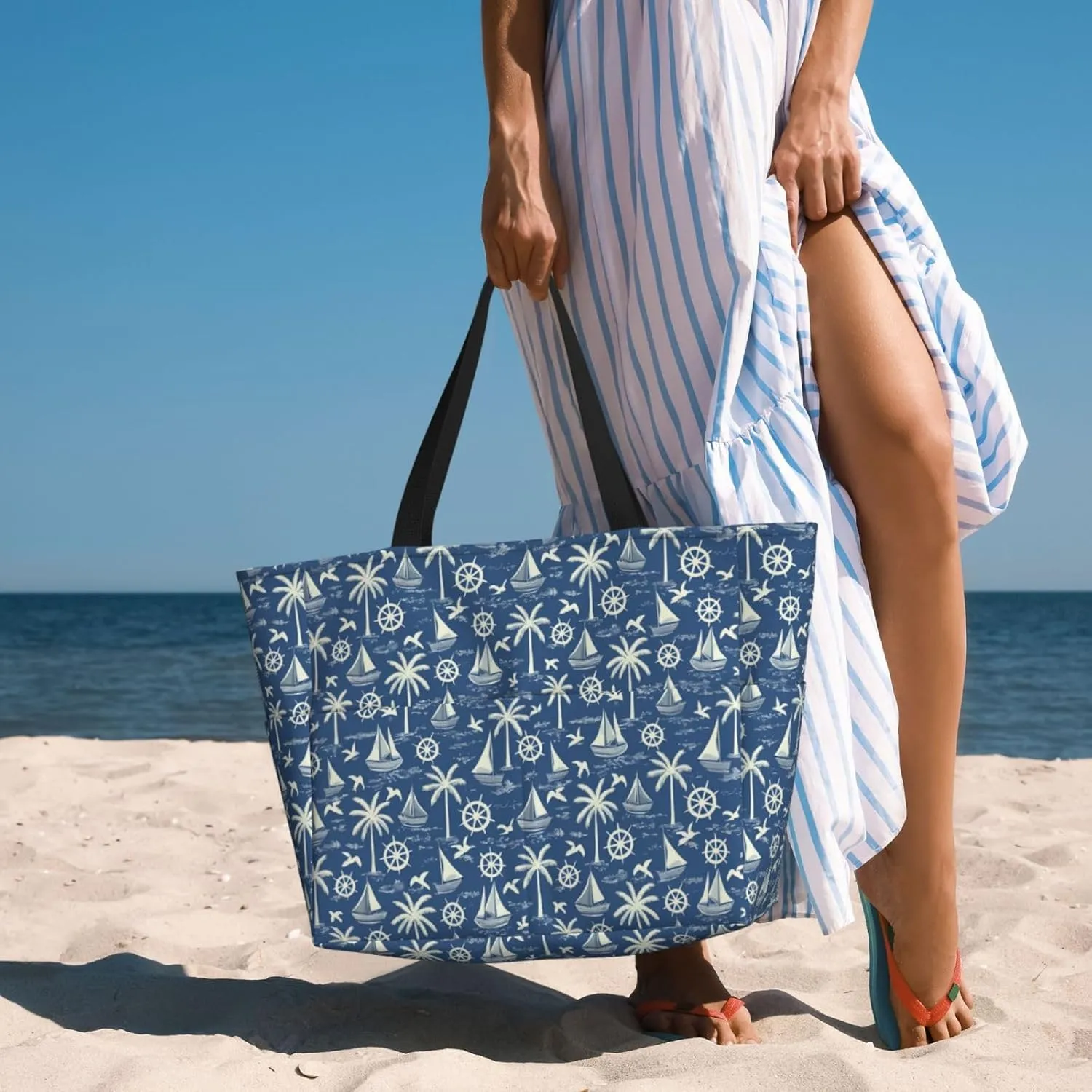 Beach Tote Pool Bag for Women Waterproof and Sand-proof Large Capacity with Zippers for Travel Vacation Gym