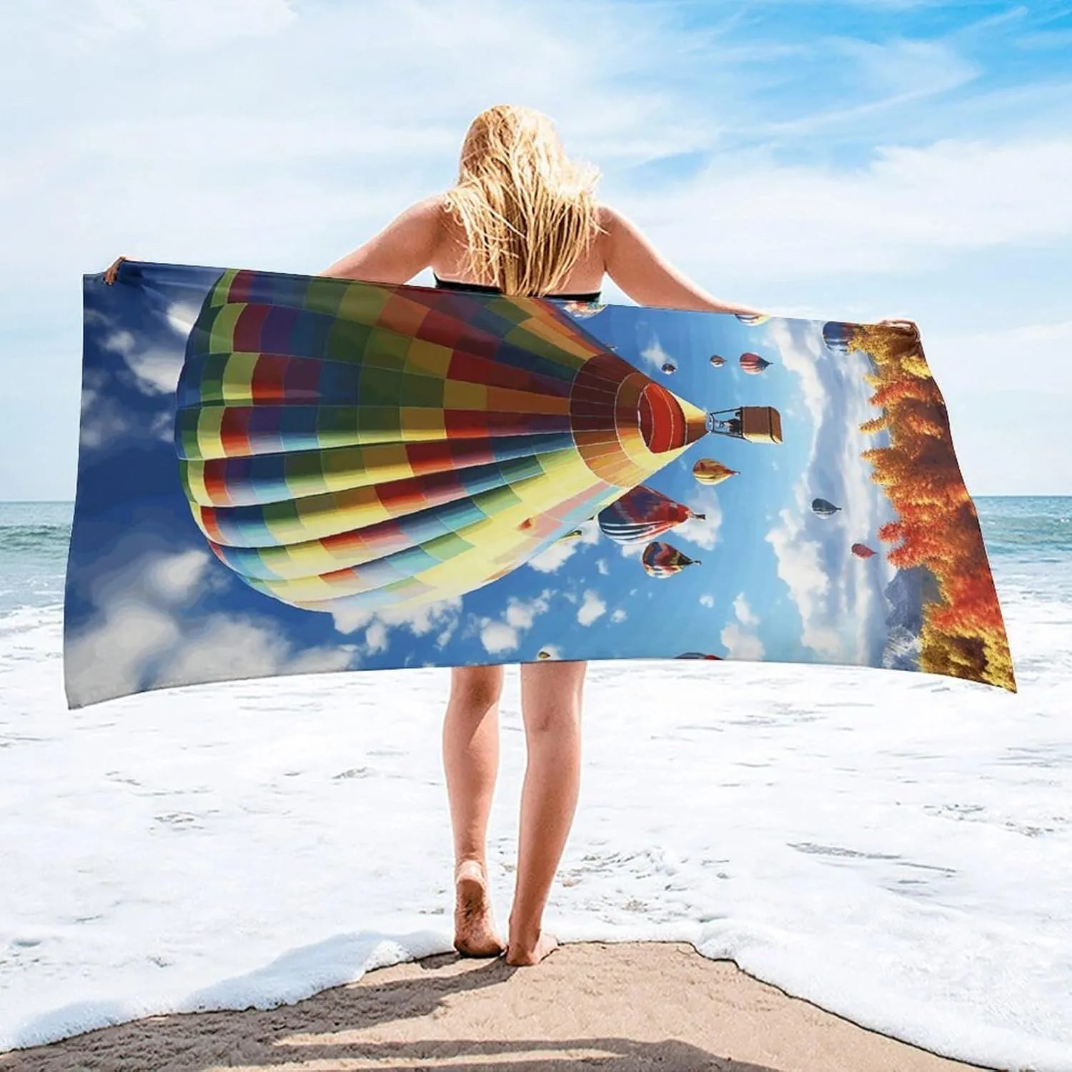 Beach Towel Colorful Hot Air Balloon Microfiber Bath Towels Quick Dry Towel for Swimmers Sand Proof Beach Towels Absorbent Bathroom Towel for Hotel Gym Spa Yoga Bath Towel 27.6"x55.1"