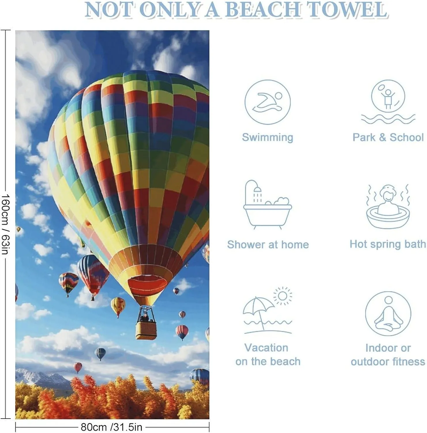 Beach Towel Colorful Hot Air Balloon Microfiber Bath Towels Quick Dry Towel for Swimmers Sand Proof Beach Towels Absorbent Bathroom Towel for Hotel Gym Spa Yoga Bath Towel 31.5"x63"