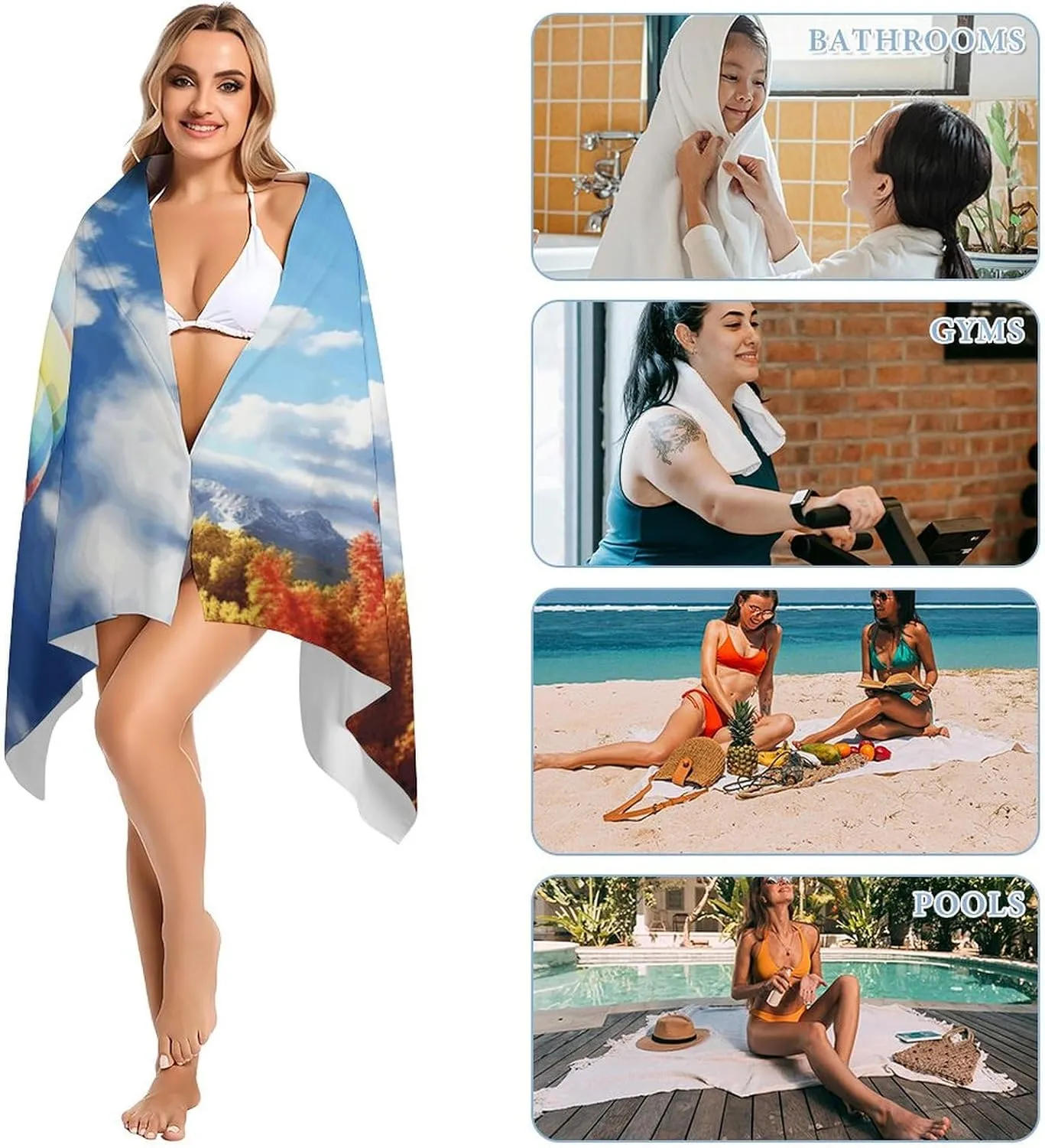 Beach Towel Colorful Hot Air Balloon Microfiber Bath Towels Quick Dry Towel for Swimmers Sand Proof Beach Towels Absorbent Bathroom Towel for Hotel Gym Spa Yoga Bath Towel 31.5"x63"