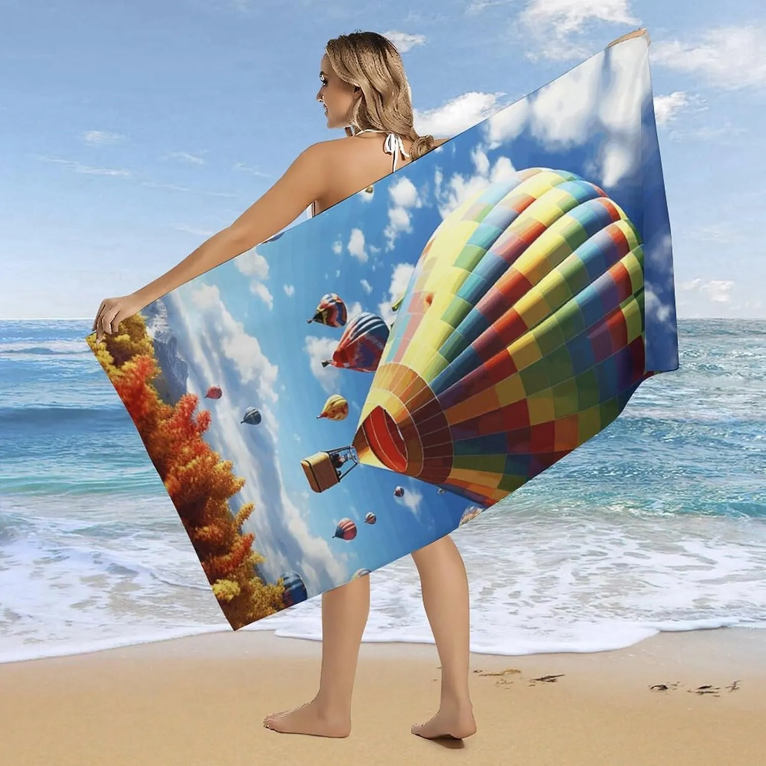 Beach Towel Colorful Hot Air Balloon Microfiber Bath Towels Quick Dry Towel for Swimmers Sand Proof Beach Towels Absorbent Bathroom Towel for Hotel Gym Spa Yoga Bath Towel 31.5"x63"
